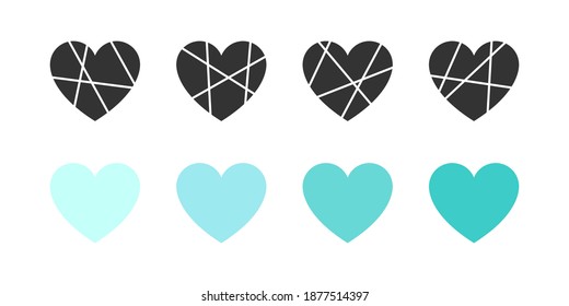 Abstract heart icons. Black and light blue heart icons. Love symbol icon set, love symbol. Vector illustration
