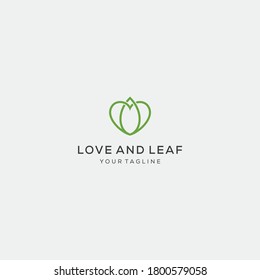 Resumen diseño de logotipo de corazón y hoja vectorial plantilla de línea de arte concepto de amor.