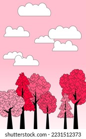 diseño de fondo de árbol de hojas de corazón abstractas. Imágenes vectoriales de corazones decorados con árboles para el día de San Valentín