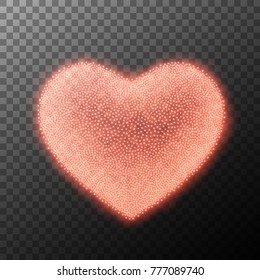 Abstract Heart from light particles, isolated on transparent. Vector graphic design.
