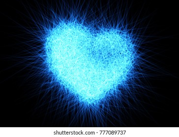 Abstract Heart from light particles, neon glowing lines. Vector graphic design.