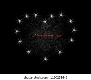 Abstract heart with the light texture of the moon. Vector design element isolated on dark background.