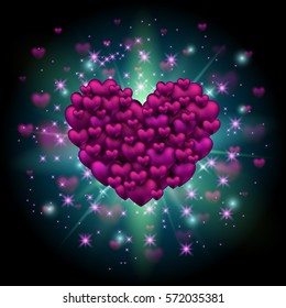 Abstract heart Lights Theme Happy Valentine's Day Postcard Celebration Banner. Greeting Card Vector Heart Elements or Flyer Poster Design.