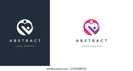 Abstract heart logo design featuring two stylized human figures embracing each other in a minimalist graphic style suitable for branding community health care services or social welfare corporate identity projects.