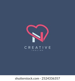 Abstract Heart Logo Design. Initial N Letter Concept.