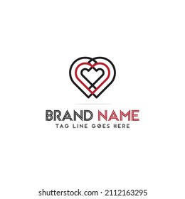 abstract heart logo design with simple style line and outline, icon heart logo, world valentine day, vector template