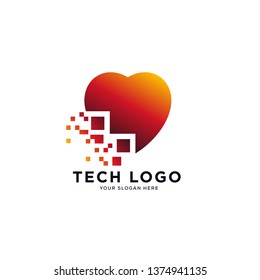 abstract heart logo designs concept, pixel tech logo template