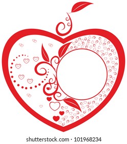 Abstract heart logo with floral elements. Symbol of love. Graphic abstract vector illustration. Postcard print, template. For text, wedding invitations, engagement, dates, meetings, holidays, declarat