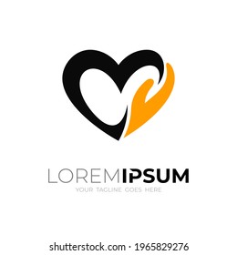 Abstract heart logo and hand design template, simple icon