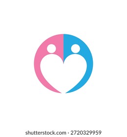 ícone de logotipo do coração abstrato com silhuetas de duas pessoas