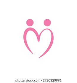 ícone de logotipo do coração abstrato com silhuetas de duas pessoas