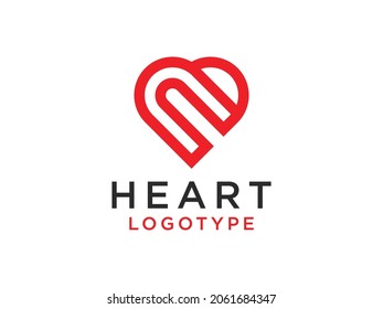 Abstract Heart Logo. Red Decorative Hand Drawn Heart Calligraphy Style isolated on White Background. Flat Vector Illustration Design Template Element.