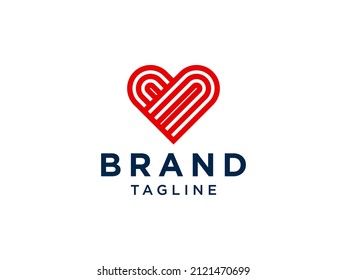 Abstract Heart Logo. Red Decorative Hand Drawn Heart Calligraphy Style isolated on White Background. Flat Vector Illustration Design Template Element.