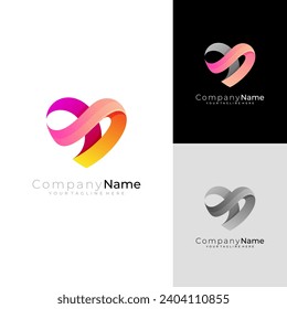 Abstract heart logo with ribbon design social, medical design template