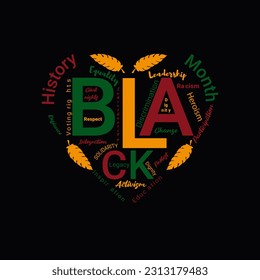 Abstract heart logo with text related to Black History Month. Month African American history celebration.