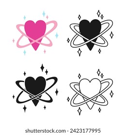 Abstract heart love cartoon symbol and doodle, stamp stylized set. Valentine invitation heart design. Romantic simple minimal drawing for invitation, label banner, tattoo, cover. Vector illustration