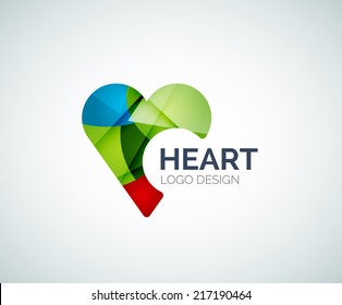 Abstract heart, love concept, social like logo design made of color pieces - various geometric shapes