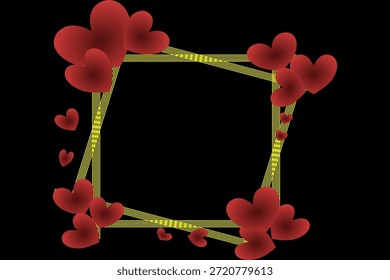 Fondo Abstractas del marco del amor del corazón Fondo negro, marco amarillo del cuadro, corazón rojo del guardián.