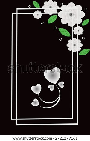 Abstract Heart Love Frame Background Black background, white gradient flowers, white gradient hearts, white picture frame. ept