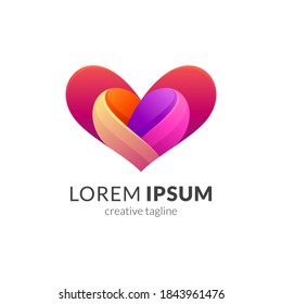 Abstract heart or love logo with 3d concept in multiple color 