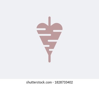 Abstract Heart Love Logo Vector. Creative Kebab Shawarma Spit Meat Logotype Sign Icon.