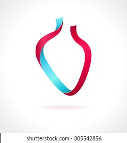 Corazón abstracto hecho de cinta sobre fondo blanco. Plantilla de diseño de vectores. Símbolo vector