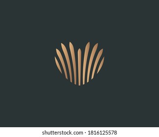 Abstract heart made of ribbons, lines, grass, patches logo vector. Premium gold concept flower garden eco logotype sign icon.