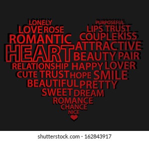 Abstract heart made from words which relate with love