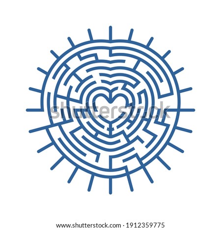 Abstract heart maze. Heart shaped labyrinth. Love, friendship and relations concept vector illustration. Part of set.