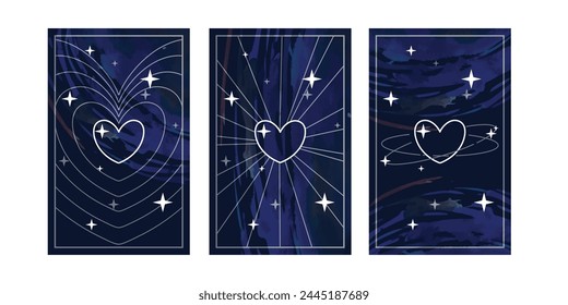Abstract heart and night stars illustration. Night landscape illustration in flat style. Heart and stars in night view abstract shape. Beautiful template for card, mobile phone screen and more.