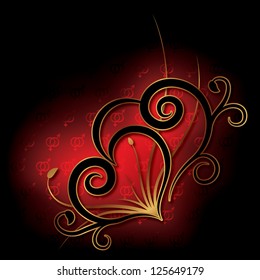 Abstract with heart on a black background. Valentine's day card