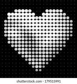 Abstract heart on black background. Halftone design
