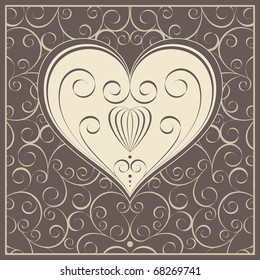 abstract heart on a brown background with ornaments of spirals