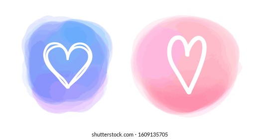 Abstract heart on isolated digital painted spot. Hand drawn hearts. Colored aquarelle splotch. Valentine's day