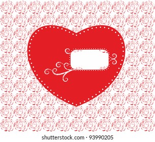 Abstract heart on a seamless background of rose flowers. Symbol of love and life. Graphic abstract vector illustration. Postcard print, template Romantic design for congratulations, printing, business