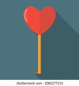 Abstract heart on a stick icon. Vector illustration with long shadow