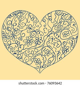 Abstract heart on yellow background