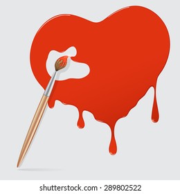 Abstract heart painted with a brush on a gray background. Eps10.