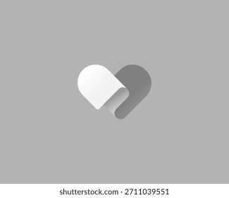Abstract heart with paper folded corner logo. Universal creative love wedding valentines day vector icon