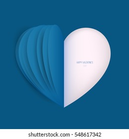 Abstract heart from a paper on blue background. Vector illustration. Template for valentine's day poster, cover, flyer, greeting card.