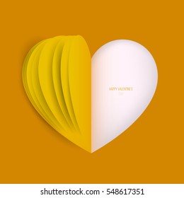 Abstract heart from a paper on yellow background. Vector illustration. Template for valentine's day poster, cover, flyer, greeting card.