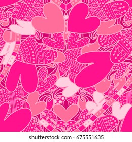 Abstract heart pattern. A cheerful festive colorful pattern in pink and red colors. for Valentine's Day, wedding, favorite people, for photos.