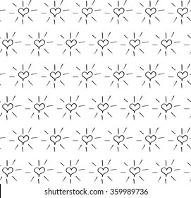 Abstract heart pattern with hand drawn hearts. Cute vector black and white heart pattern. Seamless monochrome heart pattern for fabric, wallpapers, wrapping paper, cards and web backgrounds.