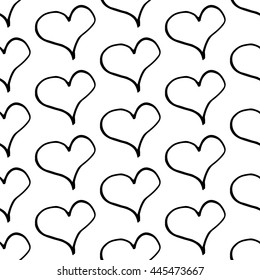 Abstract heart pattern with hand drawn hearts. Cute vector black and white heart pattern. Trendy monochrome heart pattern for fabric, wallpapers, wrapping paper, cards and web backgrounds.