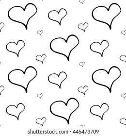 Abstract heart pattern with hand drawn hearts. Cute vector black and white heart pattern. Trendy monochrome heart pattern for fabric, wallpapers, wrapping paper, cards and web backgrounds.