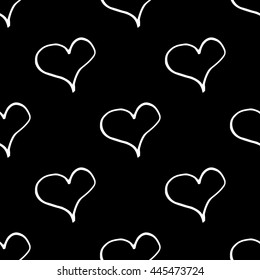 Abstract heart pattern with hand drawn hearts. Cute vector black and white heart pattern. Trendy monochrome heart pattern for fabric, wallpapers, wrapping paper, cards and web backgrounds.