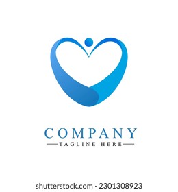abstract heart people logo design template vector