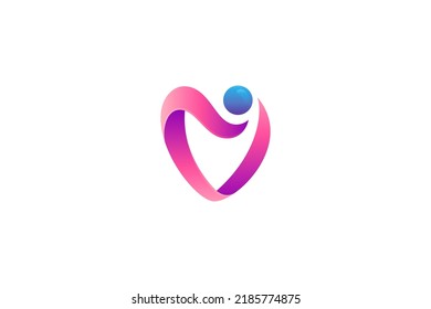 Abstract heart and people logo, human love and care vector icon