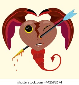 The abstract heart pierced by an arrow