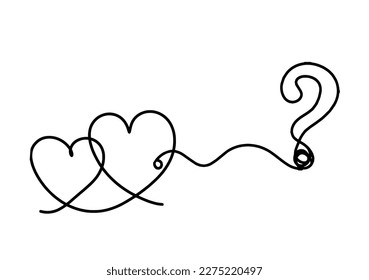 Abstract heart with question as continuous line drawing on white background. Vector